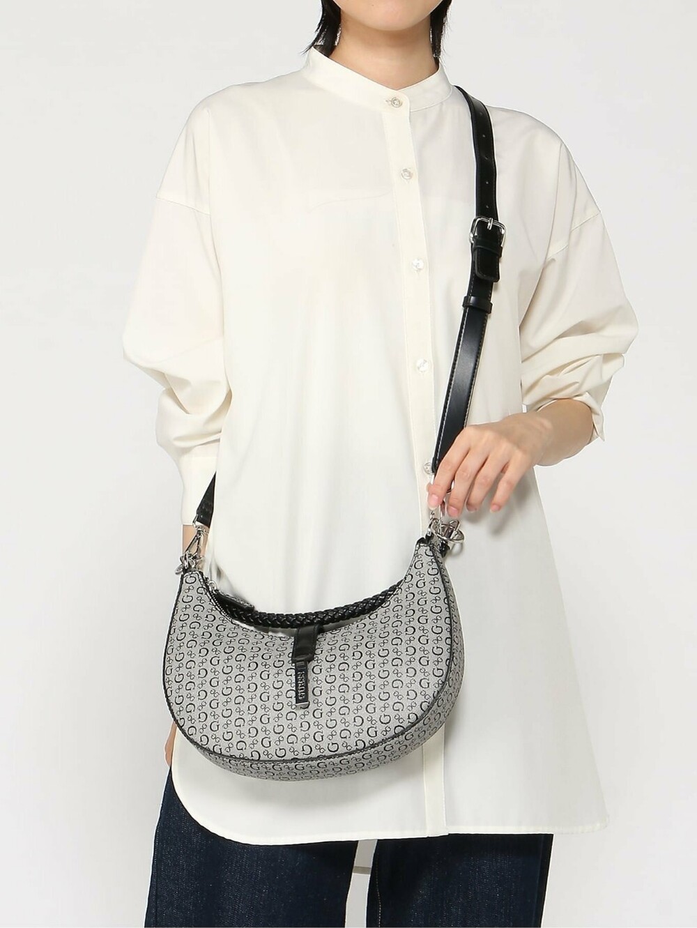 Guess Black & Gray Crescent Logo Shoulder Bag - Picture 5 of 8
